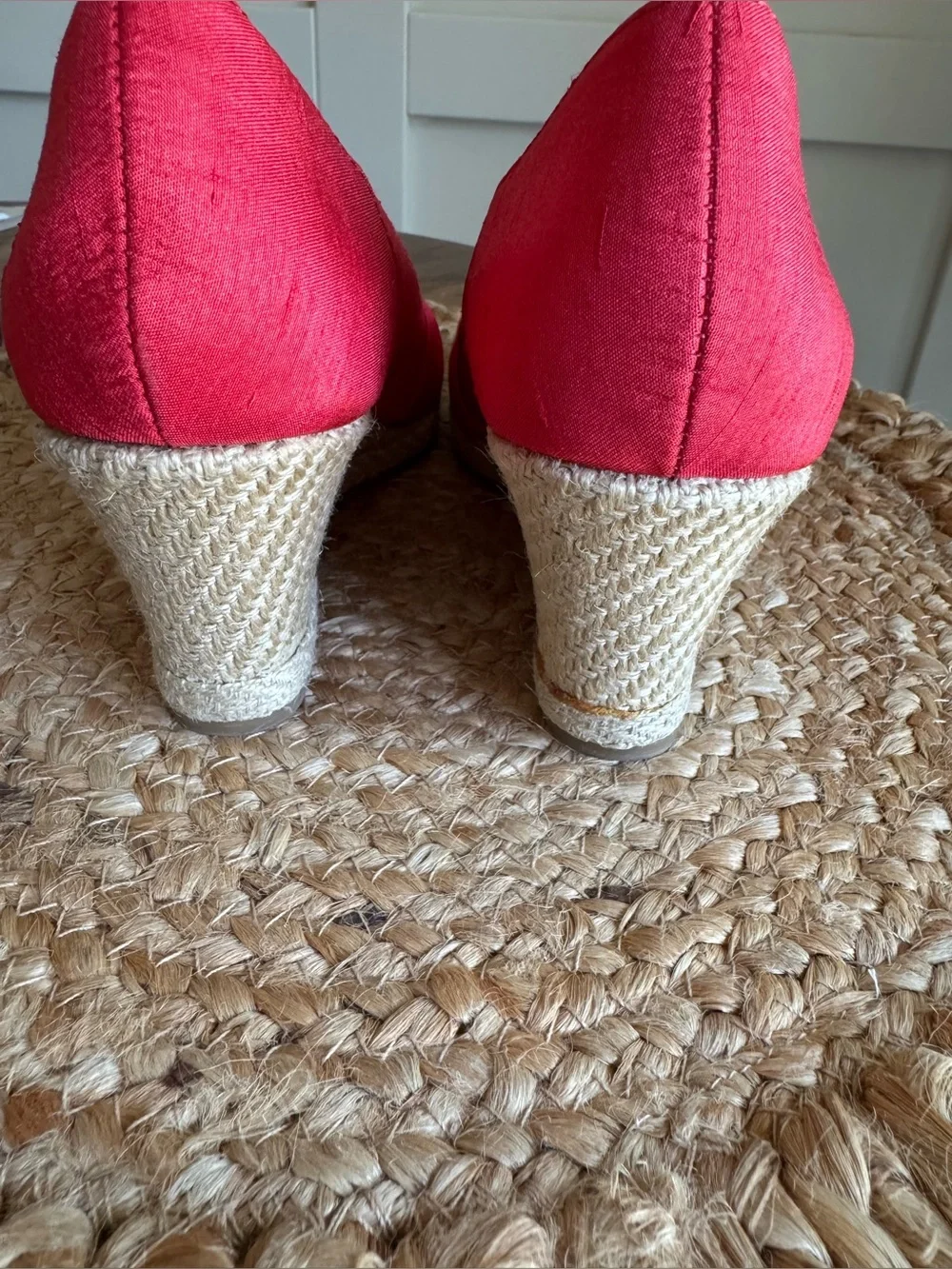 Life Stride Red Bow Peep-Toe Wedge Sandals